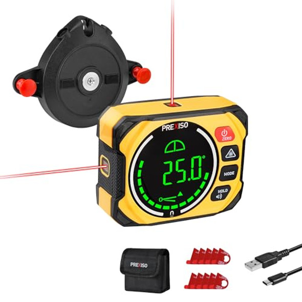 Prexiso 3-In-1 Multi Surface Laser Level With Digital Angle Gauge Magnetic Rechargeable Digital Level With Wall Mount Base 0-90° & 0-180° Angle Finder Cross Line For Woodwork Saw Hanging Frames