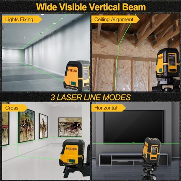 Prexiso Laser Level With Tripod - 100Ft Rechargeable Dual Modules Line Laser Self Leveling Wide Angle Cross Leveler Tool For Construction Floor Tile Renovation With Magnetic Base Target Plate Bag