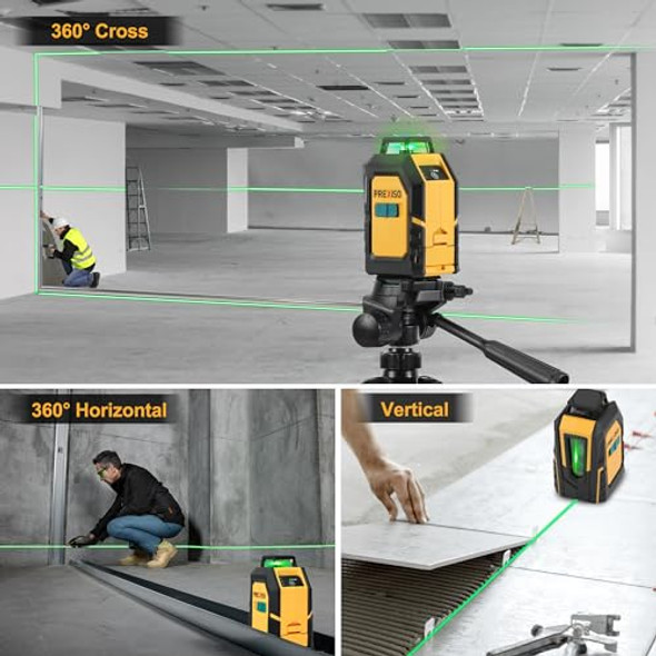 Prexiso 360° Laser Level With Tripod 100Ft Self Leveling Cross Line Laser- Green Horizontal Line For Construction Floor Tile Renovation With Target Plate Green Glasses Carry Bag 4 Aa Batteries