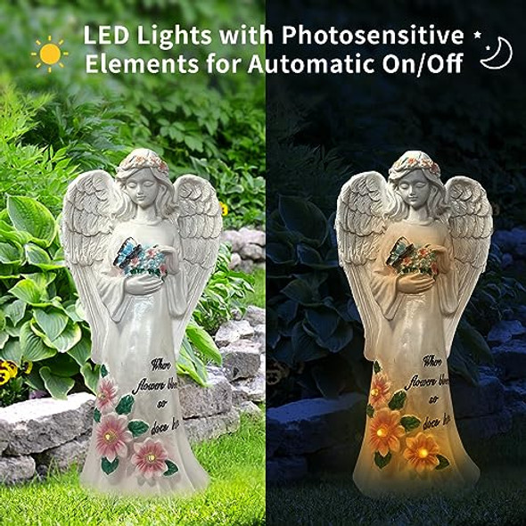 Qh & Garden Qh & Garden Solar Angel Garden Statue – 11" Outdoor Resin Figurine With 5 Led Lights Waterproof Memorial Garden Décor Solar-Powered Yard Ornament For Patio Lawn Housewarming