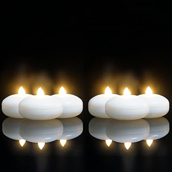 Qidol Waterproof Flameless Floating Candle Battery Operated Flickering Electric Led Light With Timer Warm White Tealight Home Outdoor Decor For Wedding Pool Party Spa Centerpiece Engagement 6 Pack
