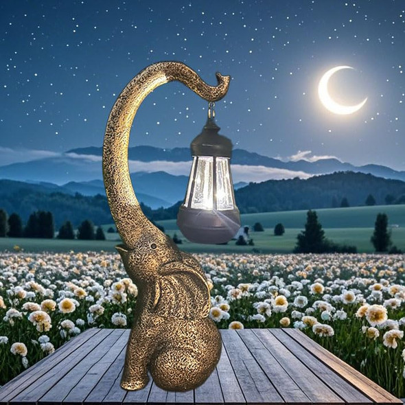 R-Lomu Solar Elephant Garden Light - Resin Stone Look Outdoor Statue Decorative Solar Lamp For Balcony Yard Or Courtyard - Unique Atmosphere Decor & Ideal  For Women