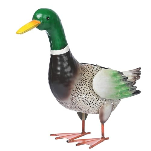 Rcjskj Solar Ducks Outdoor Statue ，Metal Duck Garden Decor ，Lawn Animal Statue Mallard Duck Art ，S For Mallard Duck Lovers