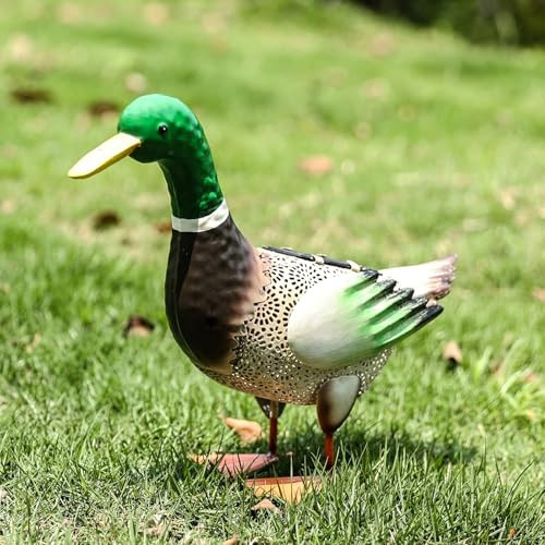 Rcjskj Solar Ducks Outdoor Statue ，Metal Duck Garden Decor ，Lawn Animal Statue Mallard Duck Art ，S For Mallard Duck Lovers