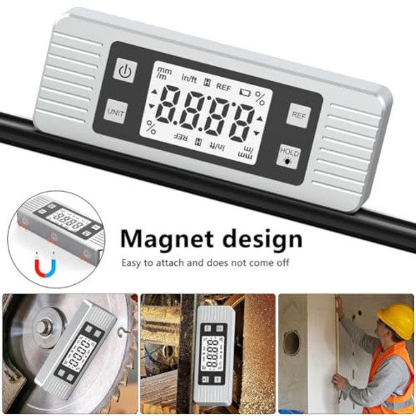 Resome Digital Level Angle Gauge Meter Magnetic Electronic Level Angle Finder Tool Protractor Inclinometer Woodworking Tools With Magnet For Construction Woodworking And Machinery (Silver)