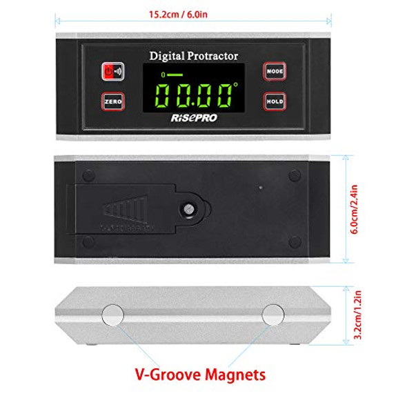 Risepro Inclinometer Risepro® Digital Protractor Angle Finder Level Inclinometer Magnetic V-Groove 0360 Degree With Backlight 82413B