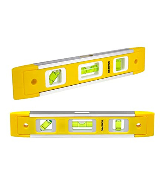 Rongpro 9 Inch Torpedo Level Magnetic Box Level With 45°/90°/180° Bubbles Shock Resistant Bubble Level Tool For Measuring