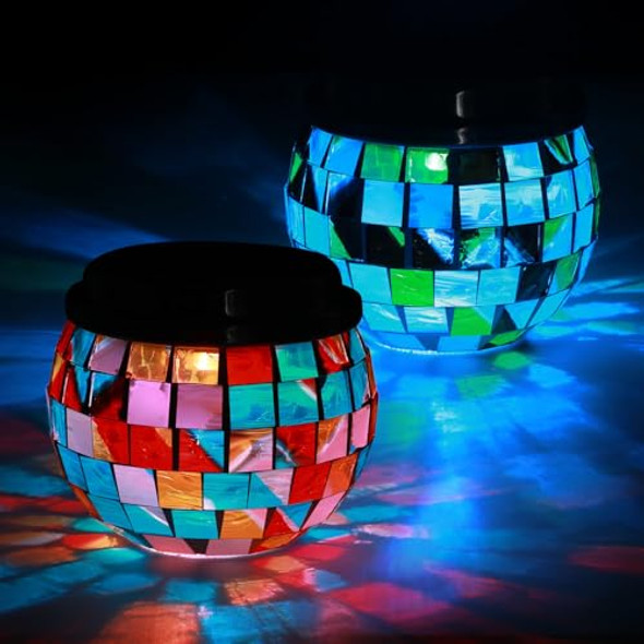 Rossesay 2 Pcs Mosaic Solar Lights Outdoor Hanging Lanterns Waterproof Color Changing Mosaic Lamp Decorative Solar Lanterns Night Light For Garden Patio Yard Holiday Party Outdoor Indoor Decoration