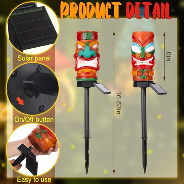 Rossesay 2 Pack Tiki Solar Light Decor For Christmas Garden Yard Waterproof Tiki Bar Statues Outdoor Hawaiian Luau Party Solar Torch Xmas Garden Patio Balcony Lawn Statue Ornament(Bright)
