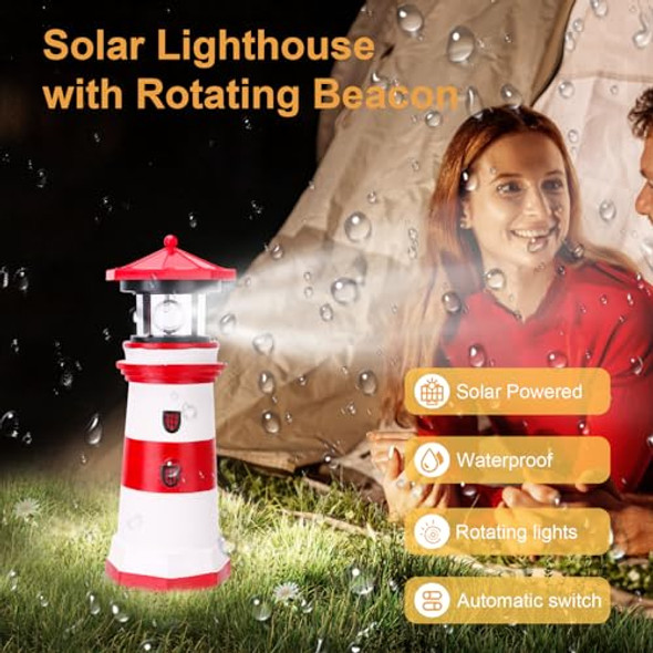 Rosycoud Solar Lighthouse With Rotating Beacon 10.6" Outdoor Garden Decor Waterproof Statue Lamp For Yard Lawn Patio S