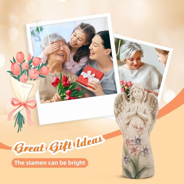 Roundot Garden Angel Statues Outdoor Decor 9.6 Inches 6 Led Lights Solar Outdoor Sculptures For Outside Yard Art Patio Balcony Front Lawn Ornaments S For Mom Grandma Women