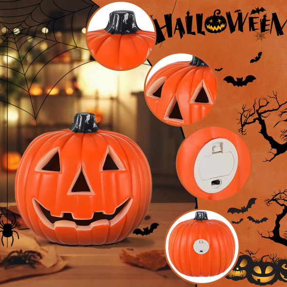 Rqpqbo Halloween Pumpkin Lights Jack O Lantern Pumpkin Decor Light Up Pumpkin Vintage Decorations Plastic Pumpkin Statue Halloween Lantern Table Decor For Home Office Party Decoration (A)
