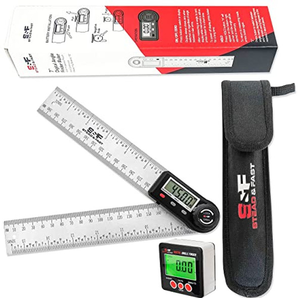 S&F Stead & Fast Digital Angle Finder Tool 7 Inch / 180 Mm With Pouch/Digital Angle Finder Gauge With Magnetic Base And Backlight Bundle For Woodworking Measurement Angle Measuring Tool By S&F Stead & Fast