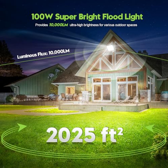 Sararoom Sararoom 2Pack Led Flood Lights Outdoor 100W 10000Lm Super Bright Floodlight Outside 6500K Work Light With Motion Sensor Ip65 Waterproof Plug In Security Floodlights For Garage Yard Lawn Garden