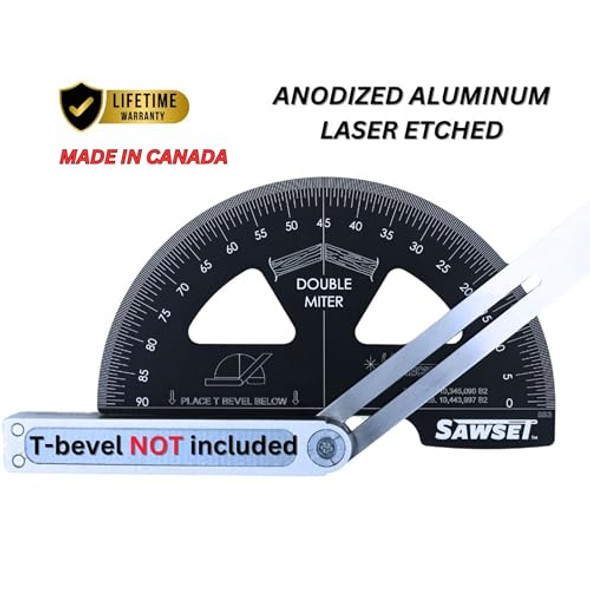 Sawset Miter Saw Protractor. 8 Inch Aluminum Laser Etched Angle Finder Plus Ruler. No Math Ever Large Scales Are The Key To Accuracy.