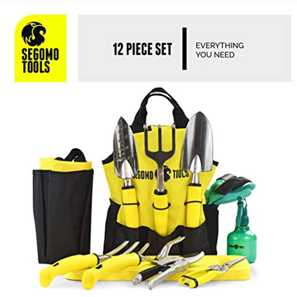 Segomo Tools Segomo Tools 12 Piece Garden Tool Set (Including Garden Tools Along With Gloves Kneeling Pad Spray Bottle Apron And Tote Bag)  Gardening Kit  Planting Kit  Home Gardening Tools - Gts12