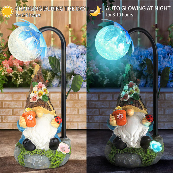 Sinhra Garden Gnomes Statue Decor 9.4'' Resin Gnome Figurine With Colorful Gradent Solar Led Lightsoutdoor Decorations For Patio Yard Lawn Porchornament(Blue)