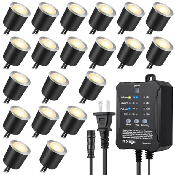 Smy Lighting Smy Lighting Dimmable Led Deck Lights With Timer And Photocell Sensor And Protecting Shell Φ32Mm20Pack Outdoor Led Smart Deck Lighting Ip67 Waterproof For Gardenyard Stair Patio Floor Decoration