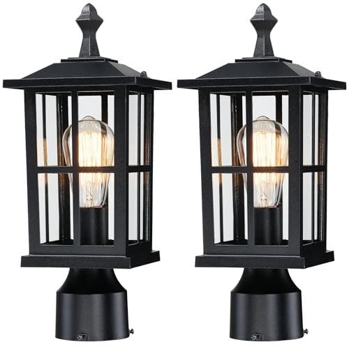 Snru 3 Inch Post Lights Outdoor Hard Wired 2Pack Waterproof Outside Lamp Posts Outdoor Lighting Fixtures Pier Mount Electric Black Aluminum Pillar Lights For Gate Patio Garden Bulb Not Included