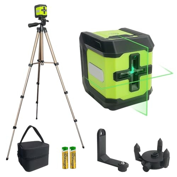 Socpuro Cross Line Laser Level With Tripod 100Ft Self-Leveling Green Cross Line Laser Level With 360° Swivel Base For Construction Leveling Projects Batteries & Carry Bag Included