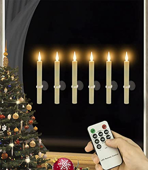 Strg Christmas Flameless Candles With Remote Timer Christmas Window Candles With Suction Cup And Magnetic Base Battery Operated Taper Candle Sticks For Christmas Halloween Decorations (6 Pack)