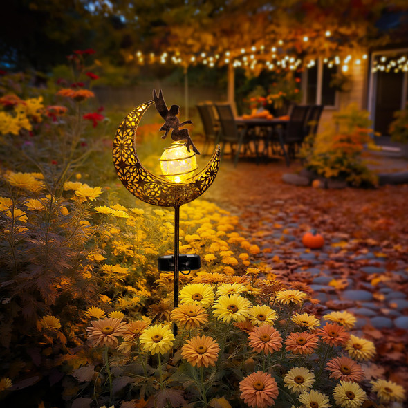 Suncket Fairy Garden Solar Lights Outdoor Moon Stakes Waterproof Outdoor Metal Decor S For Women Mom Art Moon Sculpture For Yard Patio Garden Porch 1 Pack