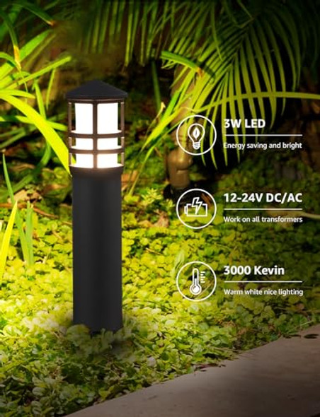 Sunvie 3W Low Voltage Pathway Lights Wired Led Landscape Pathway Lighting 3000K Warm White Low Voltage Landscape Lights Aluminum Bollard Path Lights For Walkway Yard Garden Etl Listed Cord 2 Pack