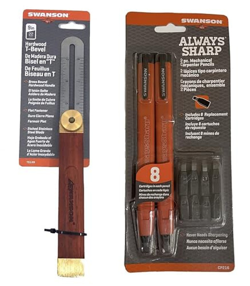 Swanson Tool Co. Inc Swanson Tool Co Inc Ts149Cp216 Value Pack Includes Sliding T-Bevel With Stainless Rule Hardwood Handle And A 2-Pack Alwayssharp Carpenter Pencils With Extra Black Graphite Replacement Tips