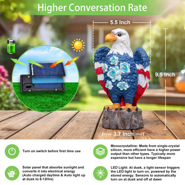 Take Me Gardening S Birthday S For Women Garden Outdoor Decor Amercian Eagle Solar Lights Outdoor Eagle Lovers Womens Gfits For Patio Yard (America Eagle)