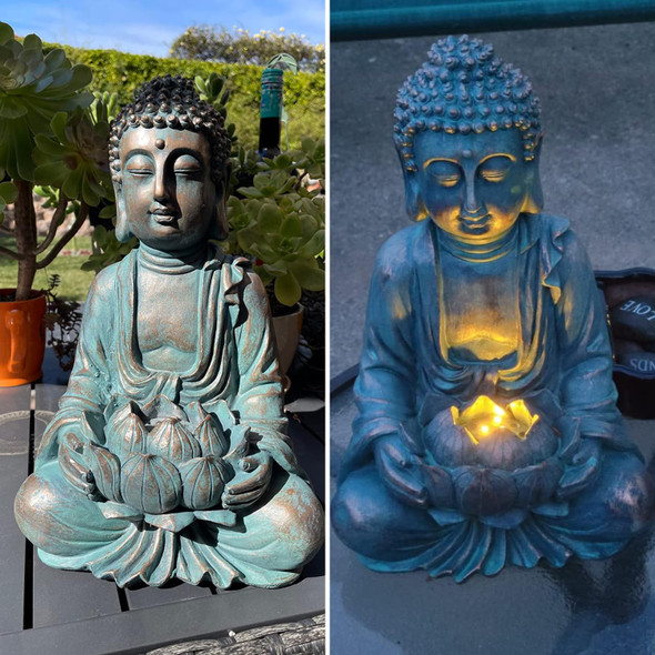 Teresa'S Collections Meditating Buddha Statue For Garden Decor With Outdoor Solar Lights Large Resin Outdoor Decor Garden Statue Sculpture For Home Lawn Yard Decor S For Dad And Mom 7.1''