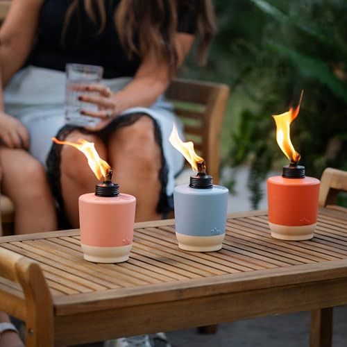Tiki Sunset Sands Outdoor Table Torch Decorative Outdoor Tiki Torches For Patio And Backyard Orange Blue And Pink 6 In Pack Of 3 1124122
