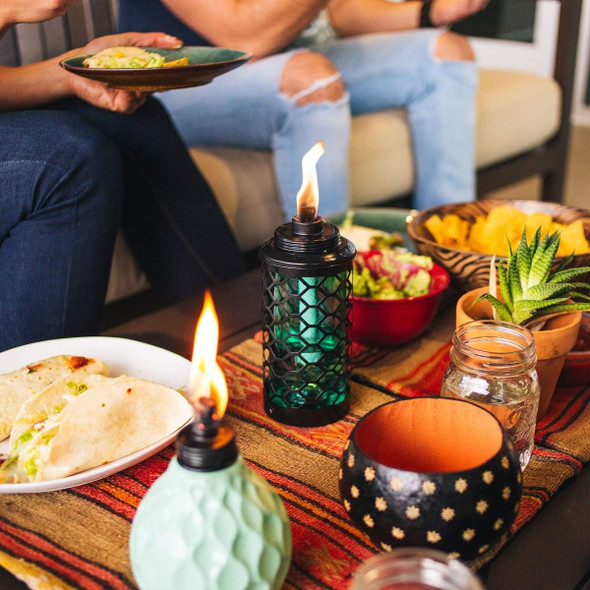 Tiki Convertible 65" Honeycomb Glass Torch – Burgundy Outdoor Decorative Lighting For Patio Lawn & Backyard Décor  Weather-Resistant  Includes Long-Lasting Wick & Snuffer