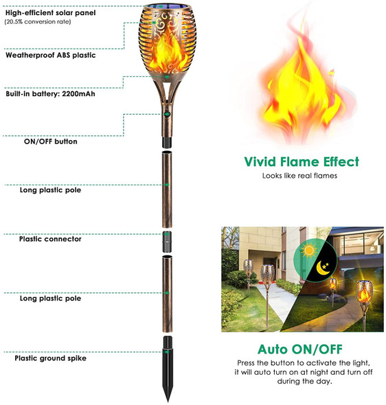 Tomcare Solar Lights Outdoor 99 Led Higher & Larger Flickering Flame Solar Torch Lights 43" Waterproof Outdoor Lighting Solar Powered Pathway Lights Christmas Decorations For Garden Patio Yard 4Pack