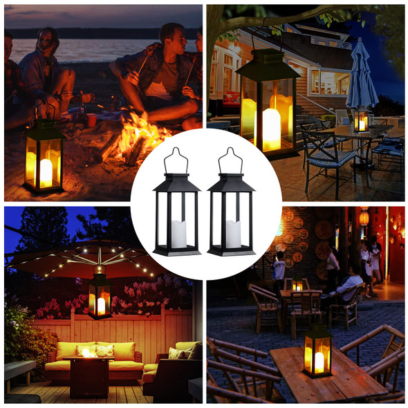 Tomshine Led Solar Lantern - Outdoor Hanging Solar Lights Waterproof Flickering Flame Candle Light For Patio Courtyard Garden Decorative(2 Pack)