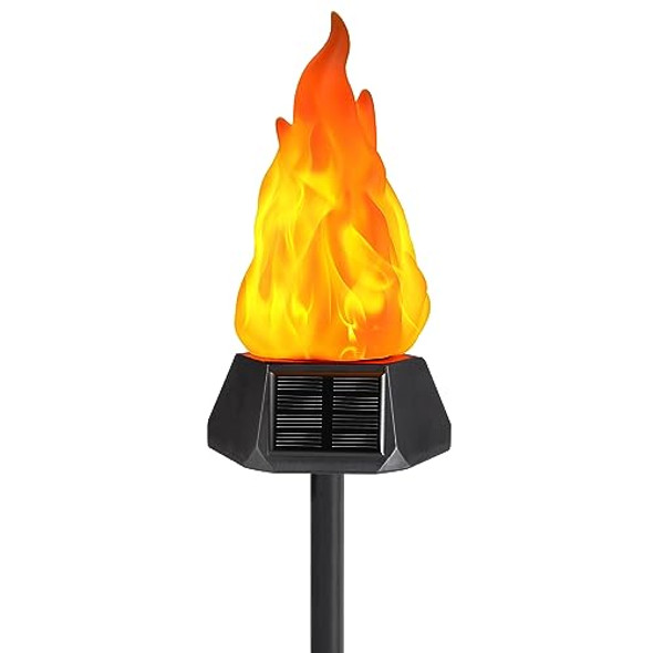 Toodour Solar Outdoor Torch Lights With Flickering Flame Solar Pathway Decorative Lights Waterproof Led Flame Torches For Outdoor Camping Garden Landscape Patio Path Yard Decorations - 1 Pack