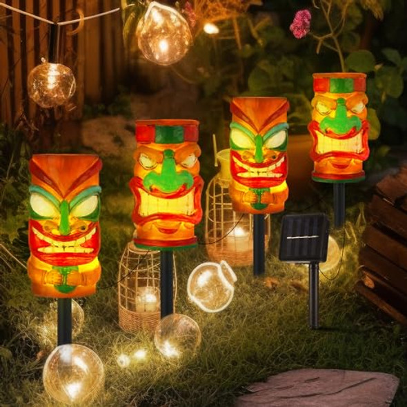 Tujoe 4 Pcs Tiki Solar Light Decor Outdoor Christmas Decorations Waterproof Tiki Statues For Outdoor Hawaiian Party Solar Light For Luau Birthday Party Tropical Bar Christmas Garden Yard Decor