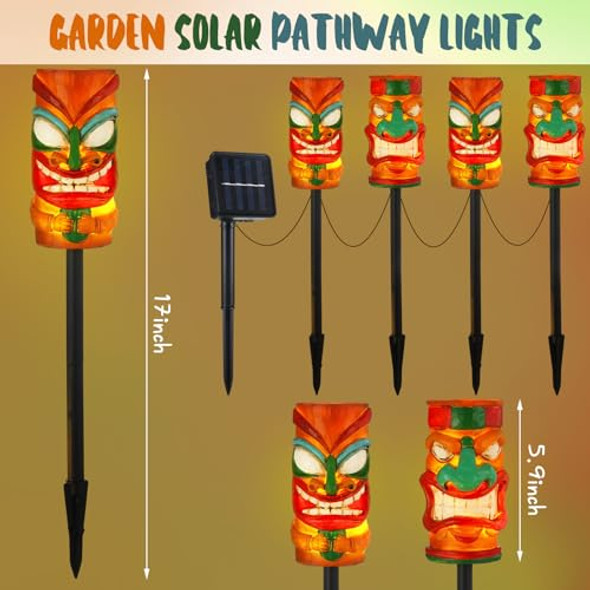 Tujoe 4 Pcs Tiki Solar Light Decor Outdoor Christmas Decorations Waterproof Tiki Statues For Outdoor Hawaiian Party Solar Light For Luau Birthday Party Tropical Bar Christmas Garden Yard Decor