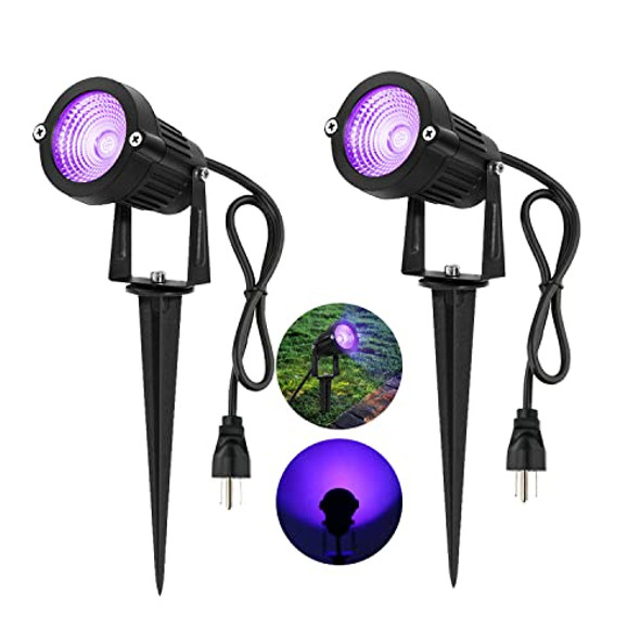 Uiexer 2 Pack Halloweenwaterproof Uv Led Blacklight Landscape Lights Outdoor Plug In Black Light Spotlight For Pathway Light Plug Spike Stand Garden Yard Lawn Halloween Party Decorative Lighting