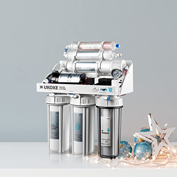Ukoke Ukoke Ro75Gp 6 Stages Reverse Osmosis Water Filtration System Under Sink Ph+ Alkaline Remineralizing Ro Filter & Softener System Nsf  75 Gallen Per Day White With Pump