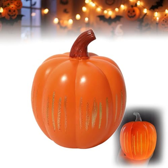 Uniqus Starry Night Pumpkin  Illuminated Starry Night Pumpkins Lighted Sparkling Starrynight Resin Pumpkin Halloween Nightlightdecor For Home Tabletop Bedroom Hallway(Small)