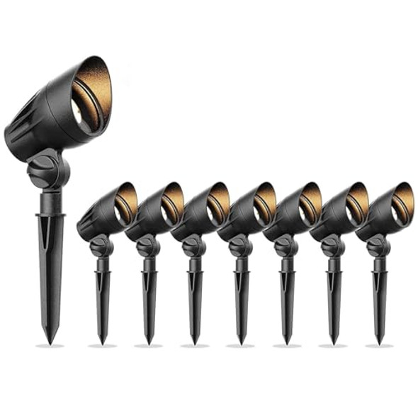 Uniqus Landscape Lighting Outdoor Spot Lights 50Watt Halogen Spotlights 12V Floodlight Low Voltage Lighting 3000K Warm White With Connector And Stake 8Pack