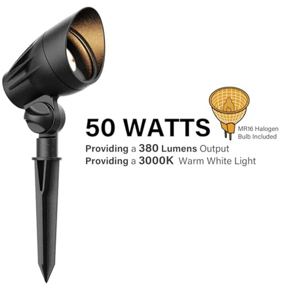 Uniqus Landscape Lighting Outdoor Spot Lights 50Watt Halogen Spotlights 12V Floodlight Low Voltage Lighting 3000K Warm White With Connector And Stake 8Pack