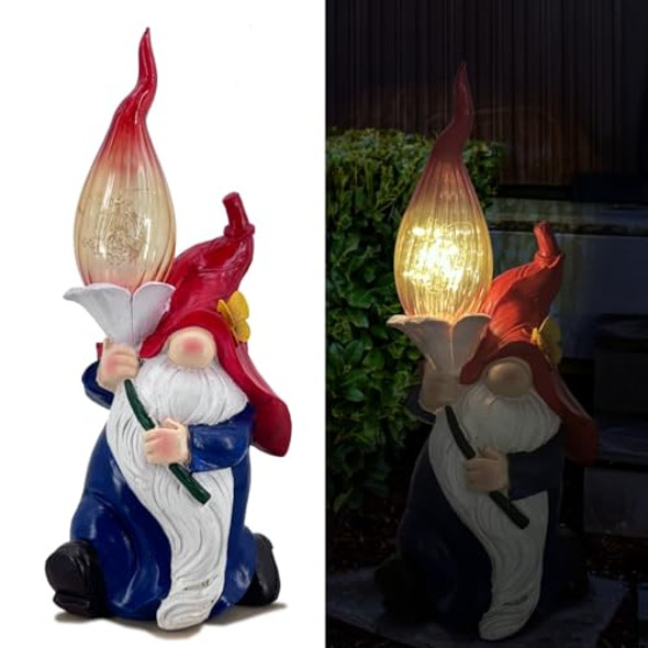 Uniqus Garden Gnome Statues Solar Outdoor Decor Hold Torch Waterproof Led Lights Gnomes Sculpture For Outside Lawn Patio Yard Ornament Red