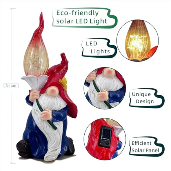 Uniqus Garden Gnome Statues Solar Outdoor Decor Hold Torch Waterproof Led Lights Gnomes Sculpture For Outside Lawn Patio Yard Ornament Red