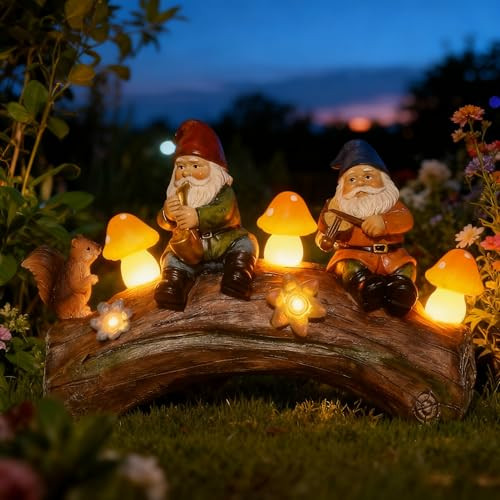 Uniqus Solar Powered Squirre Gnome Mushroom Light 14" Weatherproof Resin Garden Decor Auto-Sensor Outdoor Lamp Warm White Fairy Light Housewarming/Birthday Bullet Points