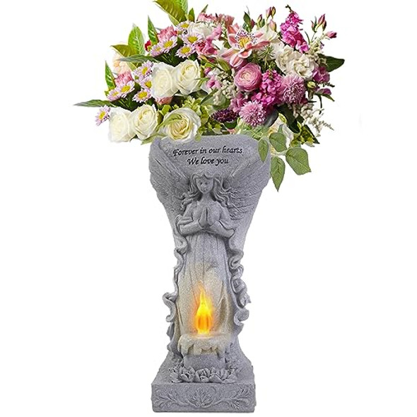 Uniqus Cemetery Commemorative  - Garden Angel Statue With Solar Lights And Vases Prayer Angel Vaseangel Garden Statues Outdoor Decor Tomb Cemetery Decoration