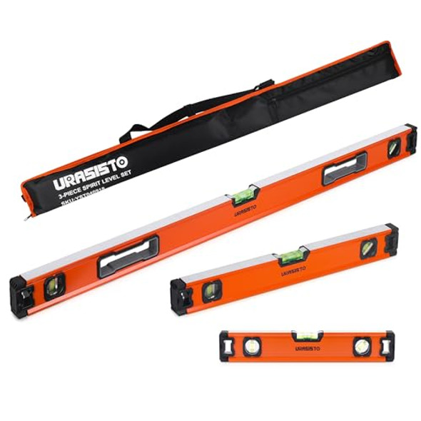 Urasisto 3-Piece Spirit Level Set 12" 20" 40" Level Set With Magnetic Torpedo Level 45°/90°/180°Bubbles Measuring Aluminium Alloy Levels With Carrying Bag
