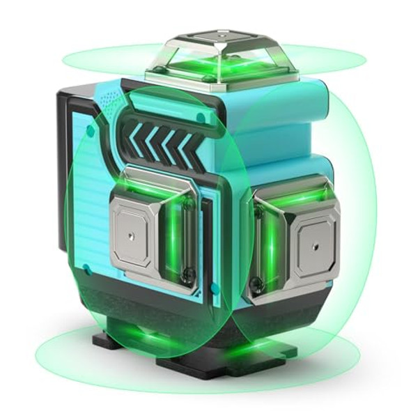 Veuonk Laser Level Self Leveling - 4X360° 4D Green Cross Line For Construction 8 Brightness Adjustment 16 Lines Outdoor Laser Level Tool With Two Rechargeable Battery And Remote Control