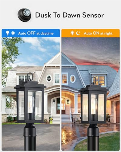 Vianis Outdoor Post Lights Black Post Lights Outdoor Dusk To Dawn Pole Lights Outdoor With Tempered Glass Outside Post For Driveway Entryway Anti-Rust Aluminum (Hardwirednon-Solar)