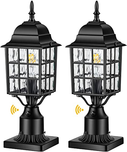 Vianis Dusk To Dawn Outdoor Post Lights With 3-Inch Pier Mount Base 19.3" Exterior Post Lantern Fixture With Tempered Glass Anti-Rust Die-Cast Aluminum Light Posts For Outside Matte Black Lampost